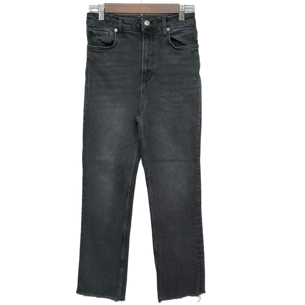 Free People Women Size 28" High Rise Straight Leg Jeans Faded Black Raw Hem